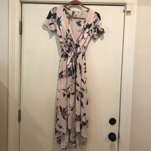 Light floral pink high low midi maternity dress